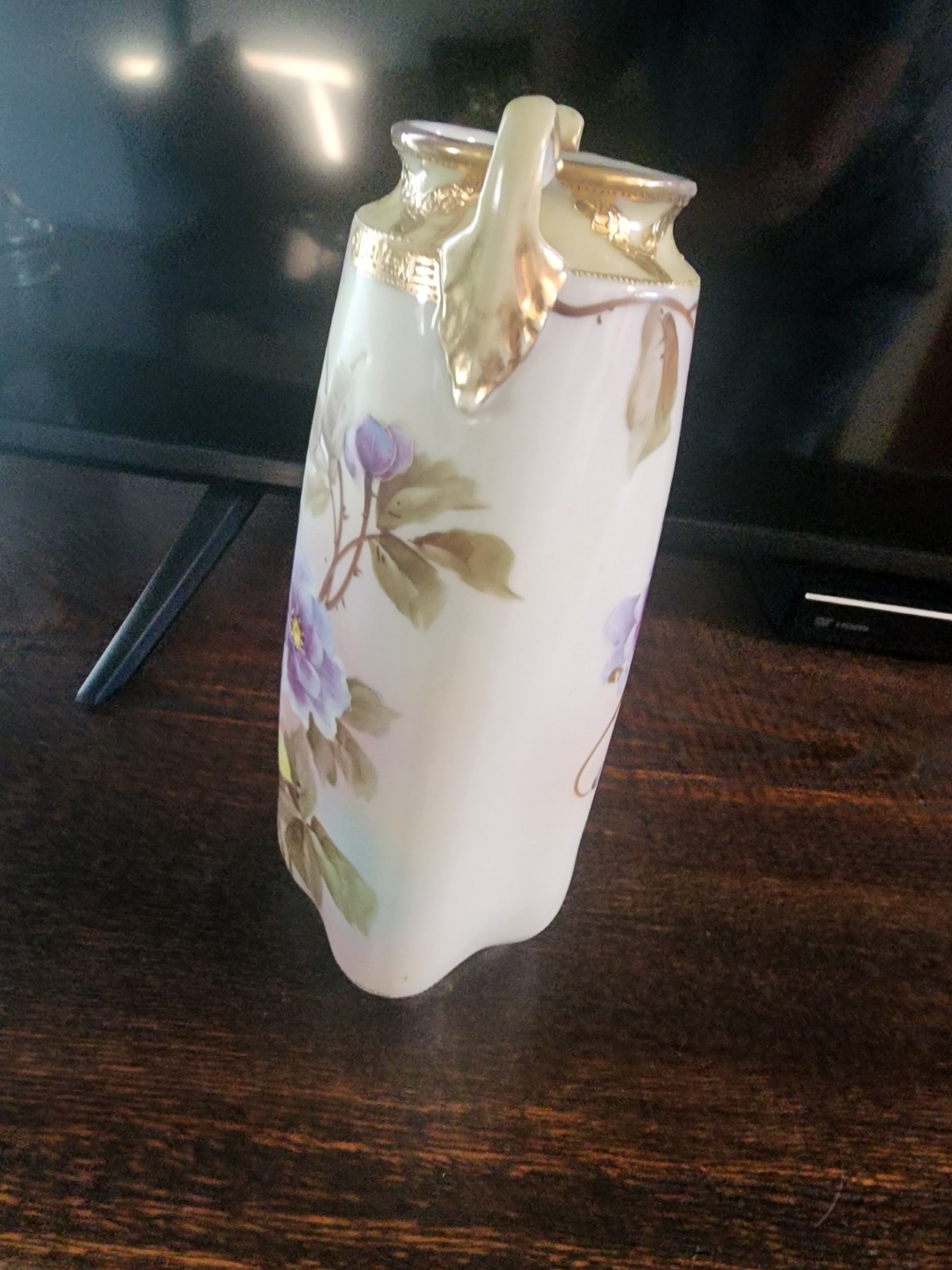 【薄紫の野ばらが香る】オールドノリタケ 薔薇文 双耳花瓶 金彩 - 画像 (2)