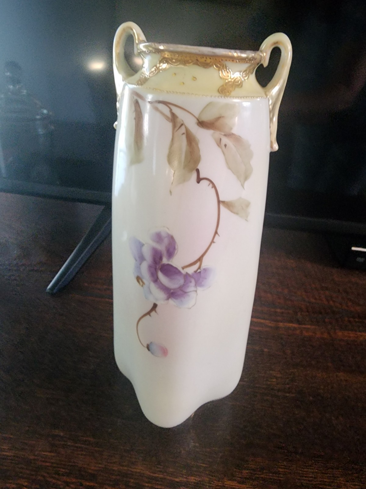 【薄紫の野ばらが香る】オールドノリタケ 薔薇文 双耳花瓶 金彩 - 画像 (3)