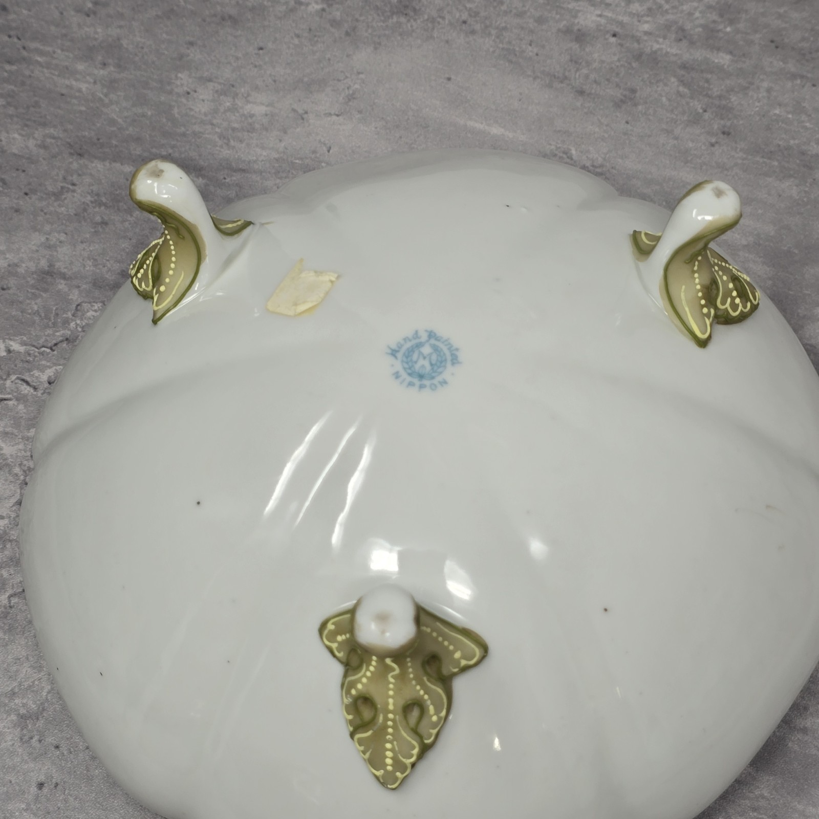 【宝玉が縁取る木立の庭】オールドノリタケ ジュエル装飾 草花文 飾鉢 金彩 - 画像 (3)