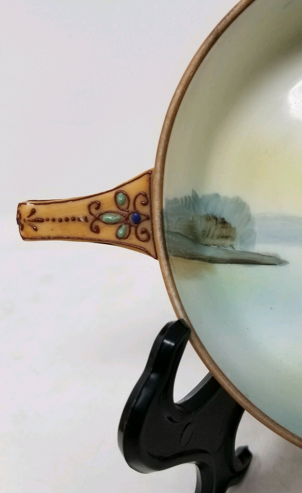 【風車が水辺に回る】オールドノリタケ 風景文 両耳飾鉢 ジュエル装飾 - 画像 (3)
