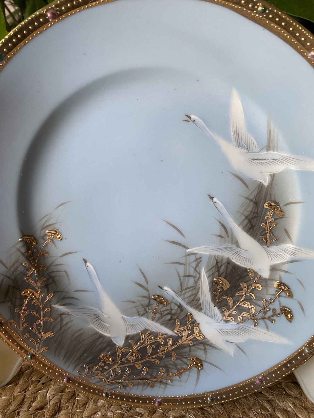 【白鳥が金の葦を発つ】オールドノリタケ フライングスワン 盛上 飾皿 金彩 - 画像 (3)