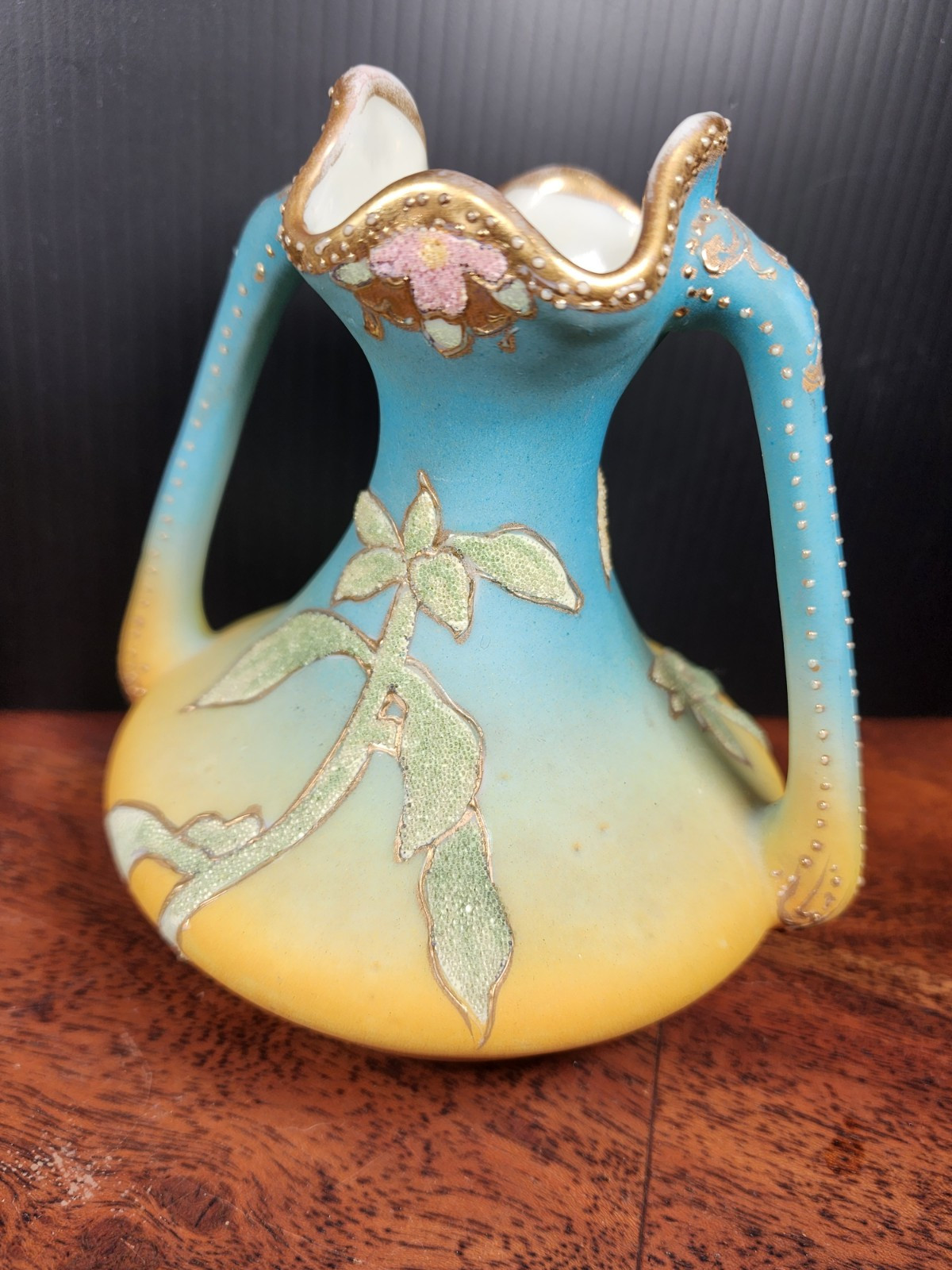 【金彩がにじむ花の余韻】オールドノリタケ コラレン 花文 花瓶 金彩 - 画像 (2)