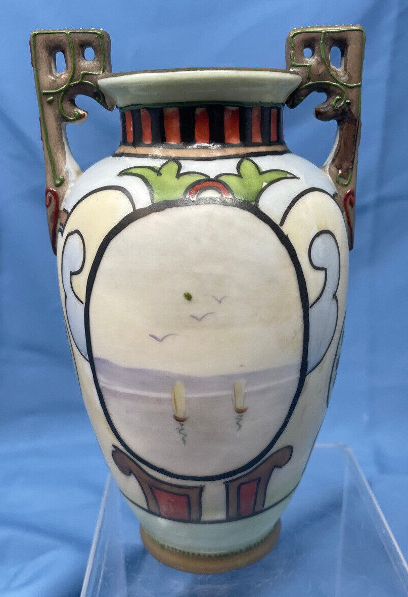 【夕凪の海をゆく帆かげ】オールドノリタケ 帆船文 両耳花瓶 金彩 - 画像 (2)