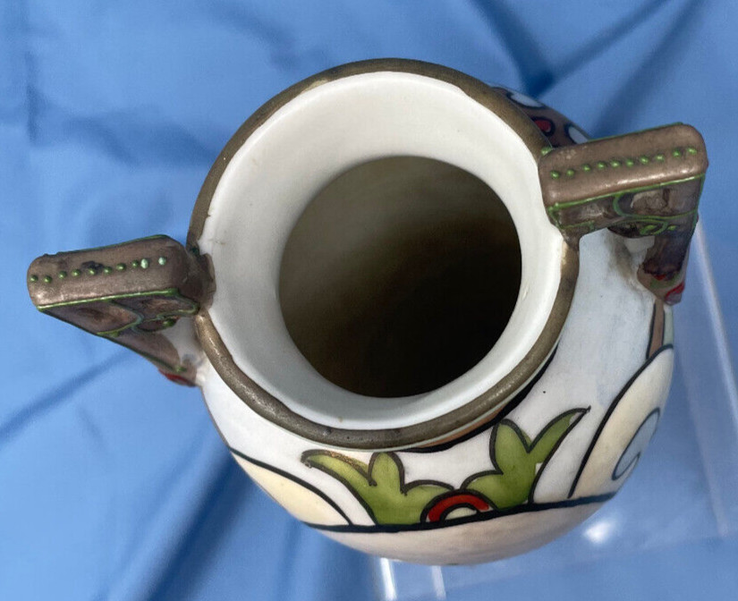 【夕凪の海をゆく帆かげ】オールドノリタケ 帆船文 両耳花瓶 金彩 - 画像 (3)