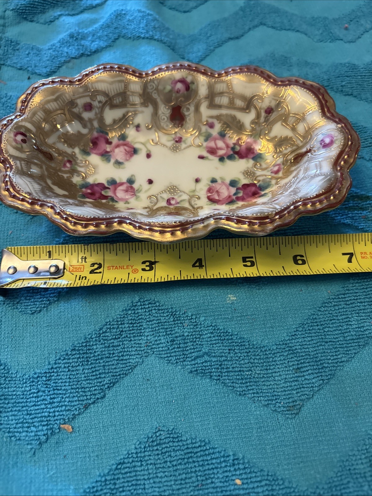 【金の縁取りに咲く花】オールドノリタケ 金盛 薔薇文 飾鉢 金彩 - 画像 (3)