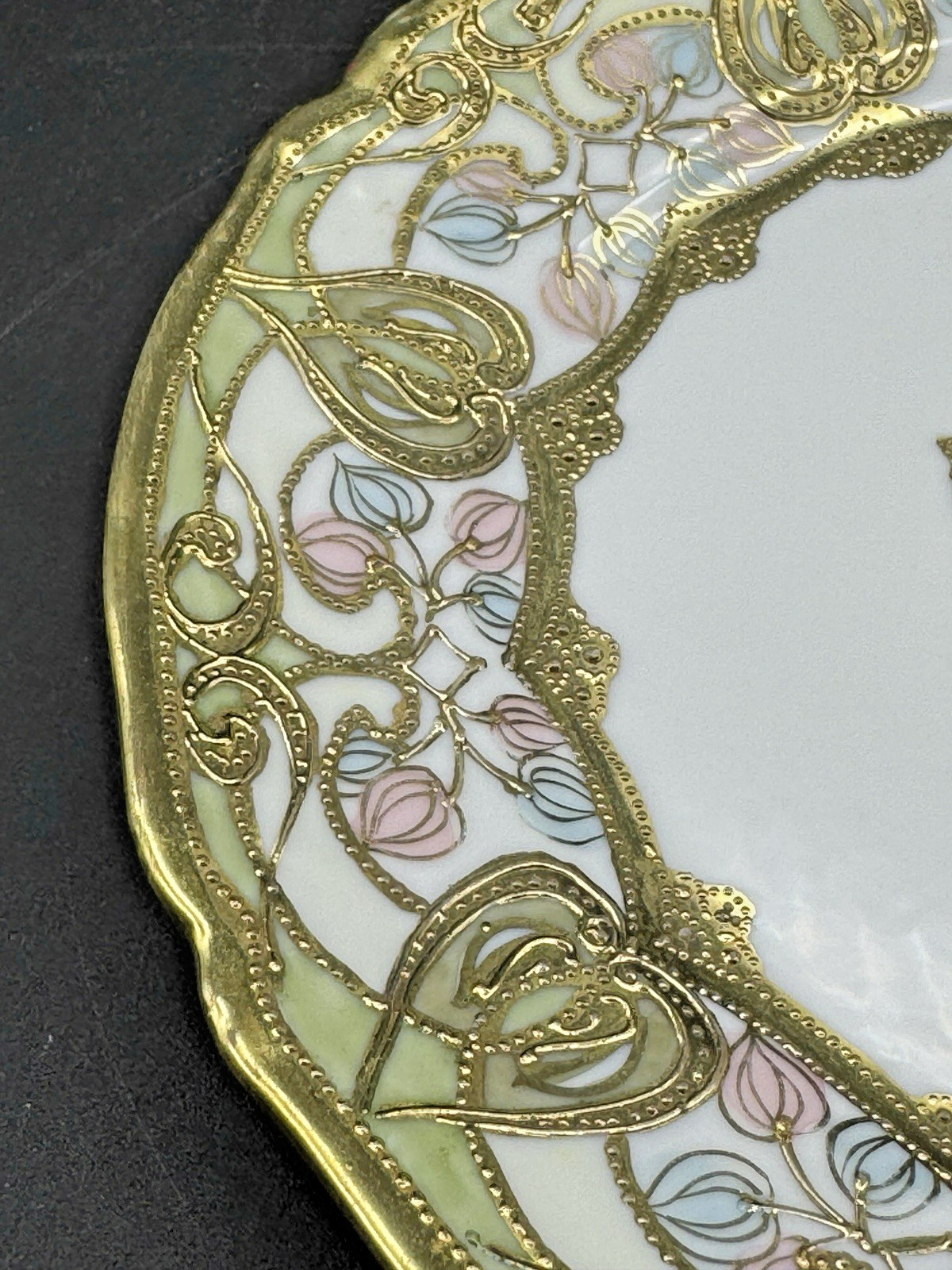 【金粒が織るアールヌーボー】オールドノリタケ 金盛 アールヌーボー 飾皿 - 画像 (2)