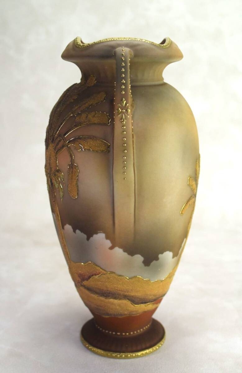 【金で描く南国の陽】オールドノリタケ 金盛 椰子文 双耳花瓶 - 画像 (3)