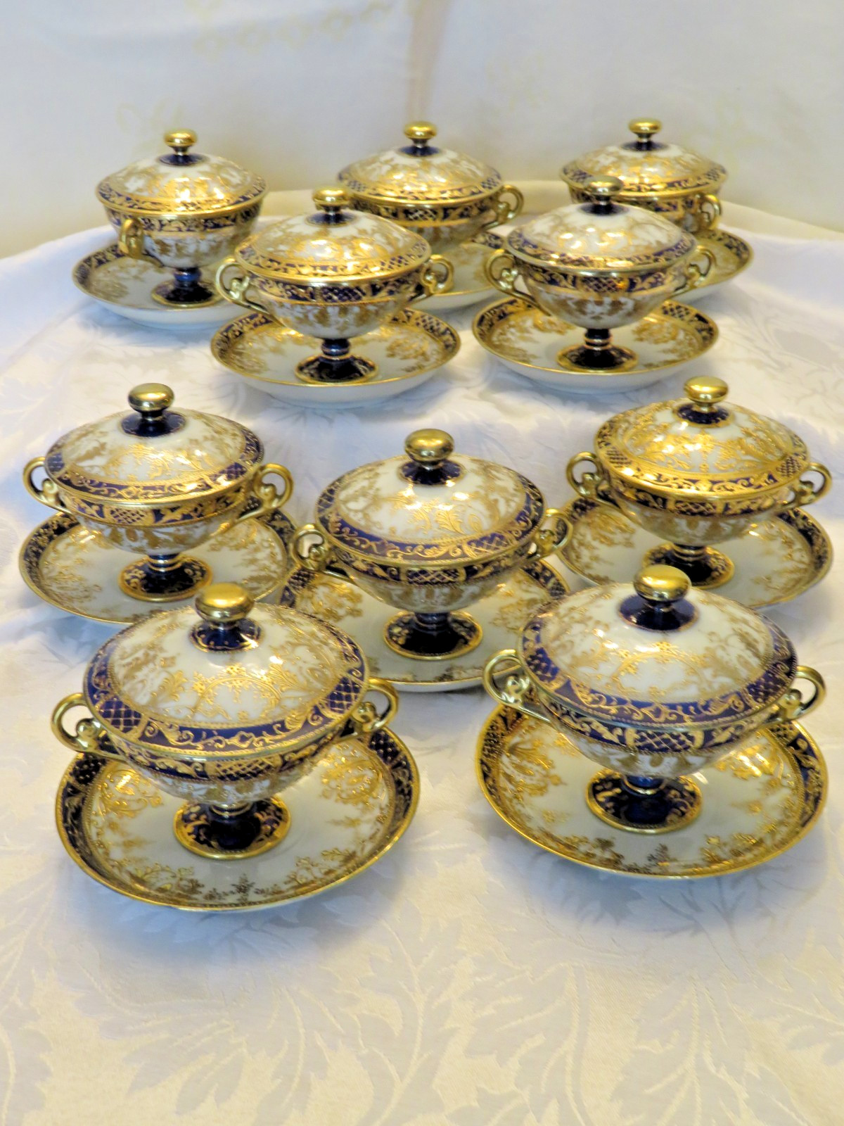【瑠璃と金で囲む食卓】オールドノリタケ コバルト金彩 蓋付スープ碗 揃 - 画像 (2)