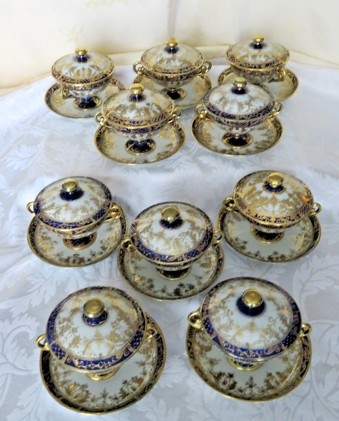 【瑠璃と金で囲む食卓】オールドノリタケ コバルト金彩 蓋付スープ碗 揃 - 画像 (3)