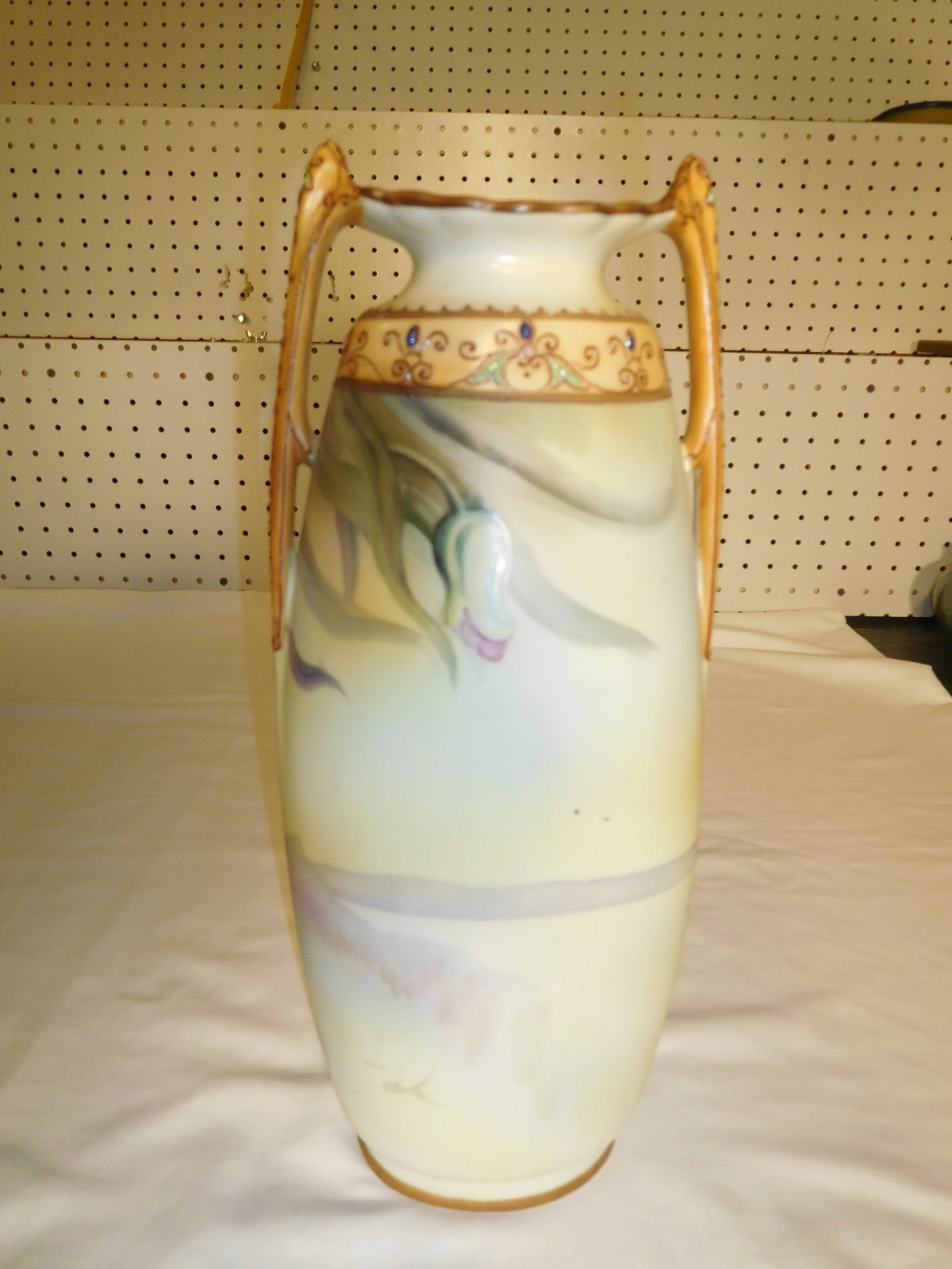【霞にひらく蘭の花】オールドノリタケ ジュエル装飾 蘭文 双耳花瓶 金彩 - 画像 (3)