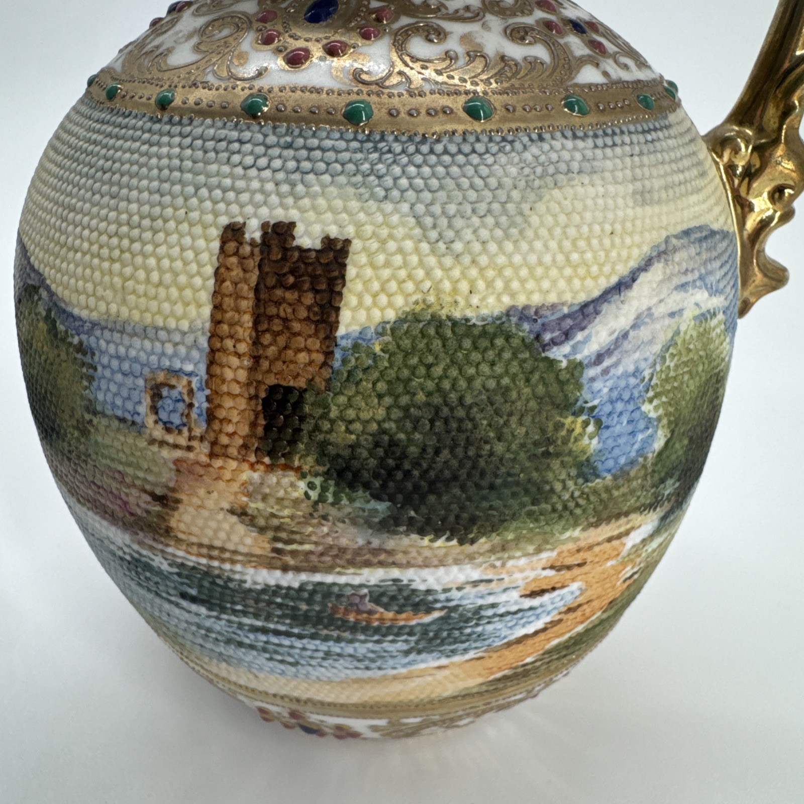 【湖畔にのこる古城】オールドノリタケ タペストリー 古城風景文 水注 金彩 - 画像 (2)