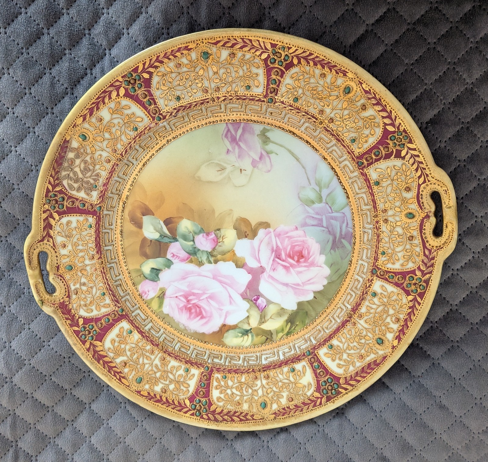 【金の縁にあふれる薔薇】オールドノリタケ ジュエル装飾 薔薇文 飾皿 金彩 - 画像 (2)