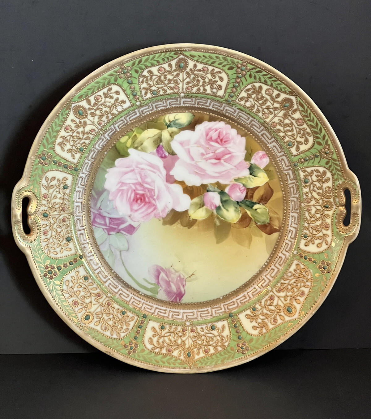 【金の額に咲く薔薇】オールドノリタケ ジュエル装飾 薔薇文 飾皿 金彩 - 画像 (2)