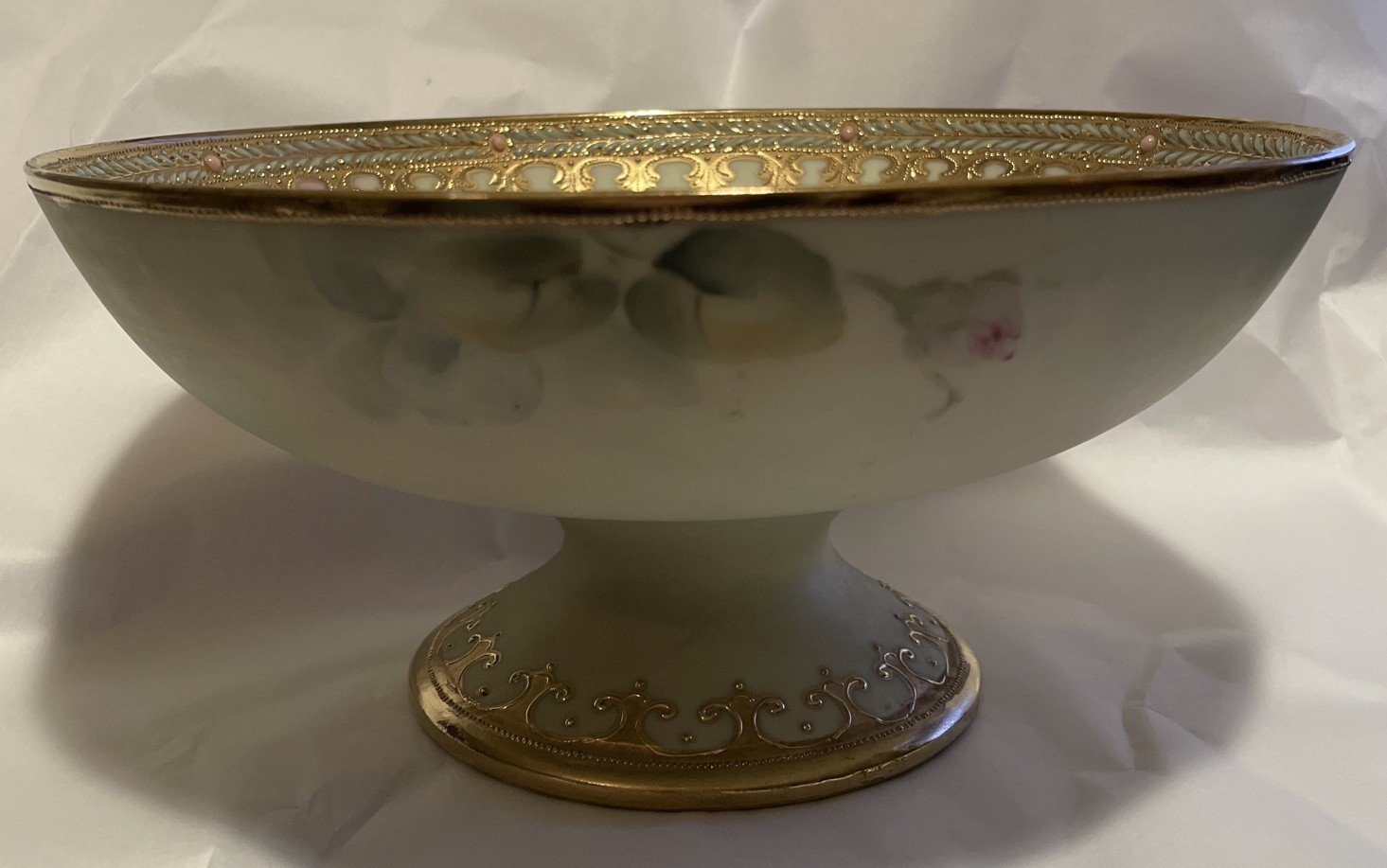 【薔薇を抱く金の鉢】オールドノリタケ ジュエル装飾 薔薇文 飾鉢 金彩 - 画像 (2)