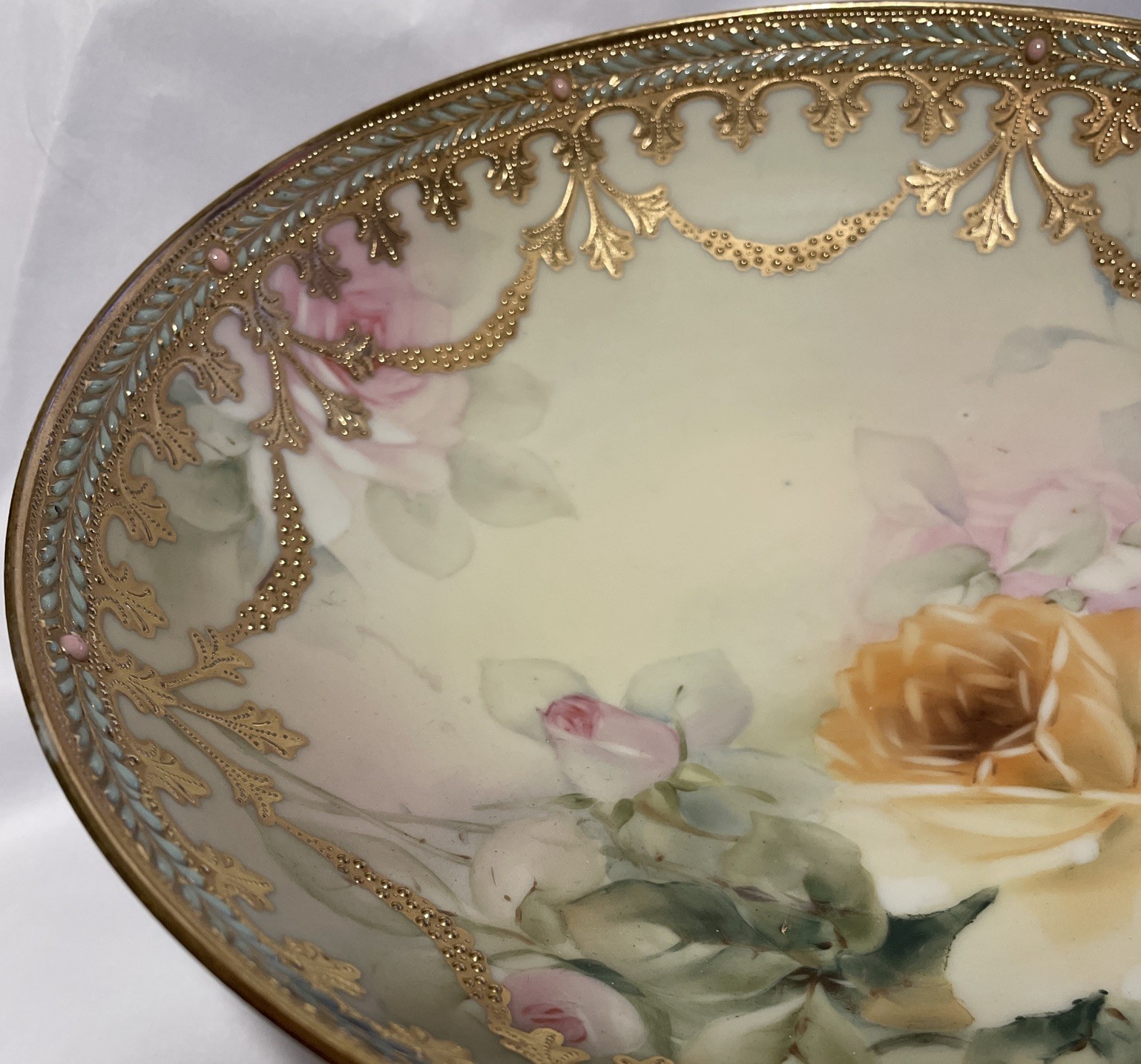 【薔薇を抱く金の鉢】オールドノリタケ ジュエル装飾 薔薇文 飾鉢 金彩 - 画像 (3)