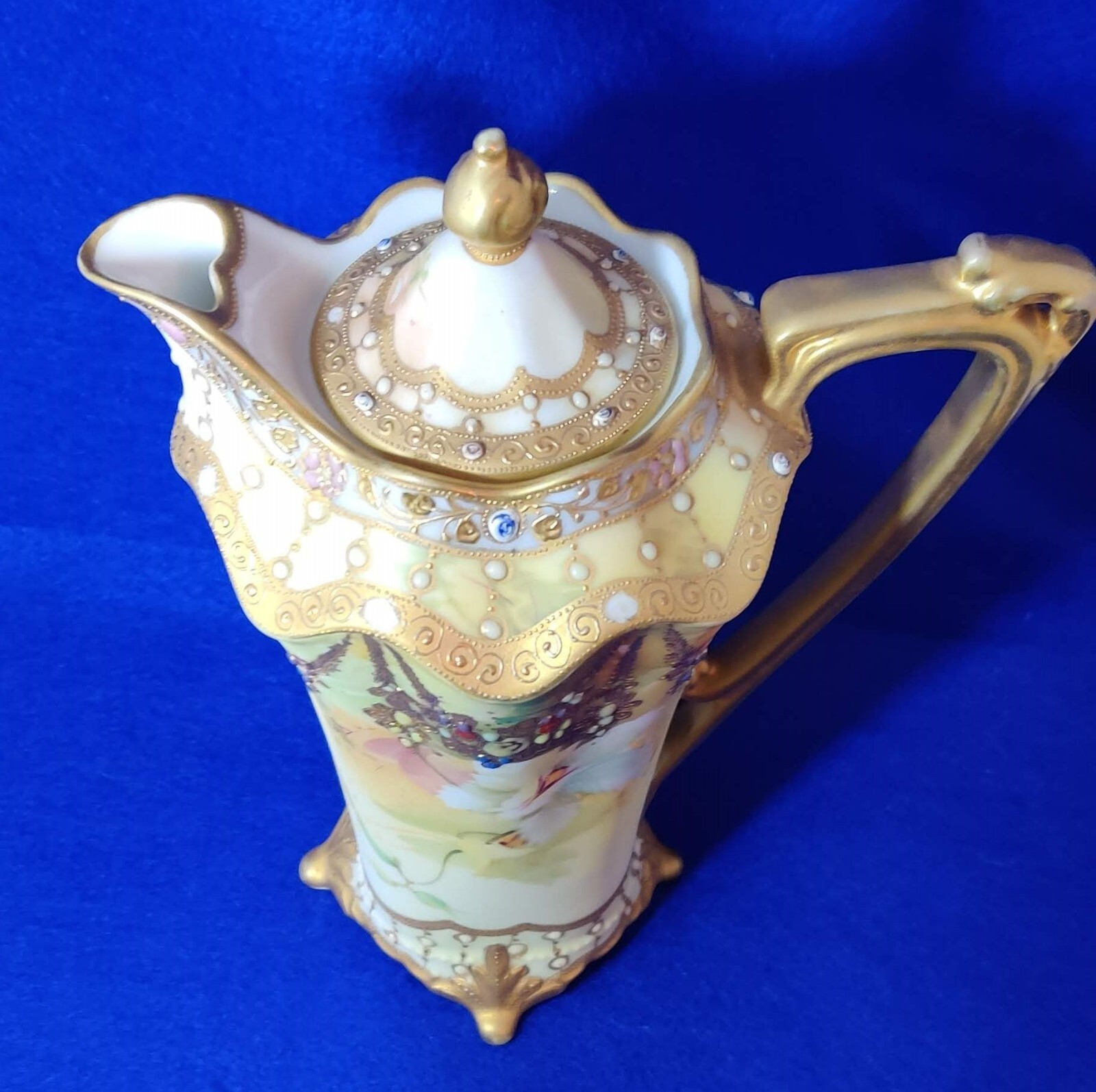 【金の瓔珞に蘭ゆれる】オールドノリタケ 金盛 ジュエル装飾 蘭文 チョコレートポット - 画像 (2)