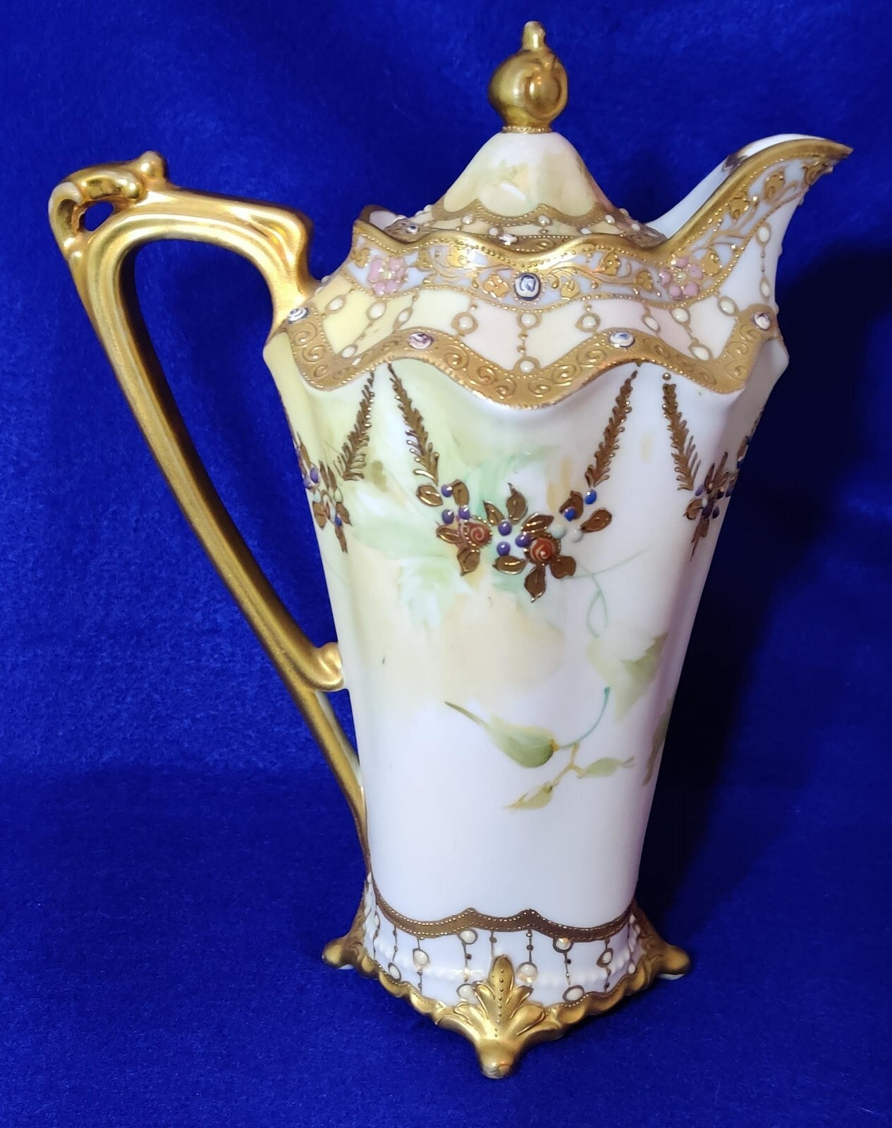 【金の瓔珞に蘭ゆれる】オールドノリタケ 金盛 ジュエル装飾 蘭文 チョコレートポット - 画像 (3)