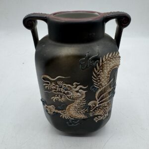 【黒地に身をくねらす龍】オールドノリタケ 盛上 龍文 双耳花瓶