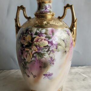 【金のレースに咲く菫】オールドノリタケ 金盛 菫文 双耳花瓶 金彩
