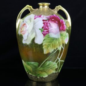 【飴金の地にひらく大輪】オールドノリタケ 金彩 薔薇文 双耳花瓶