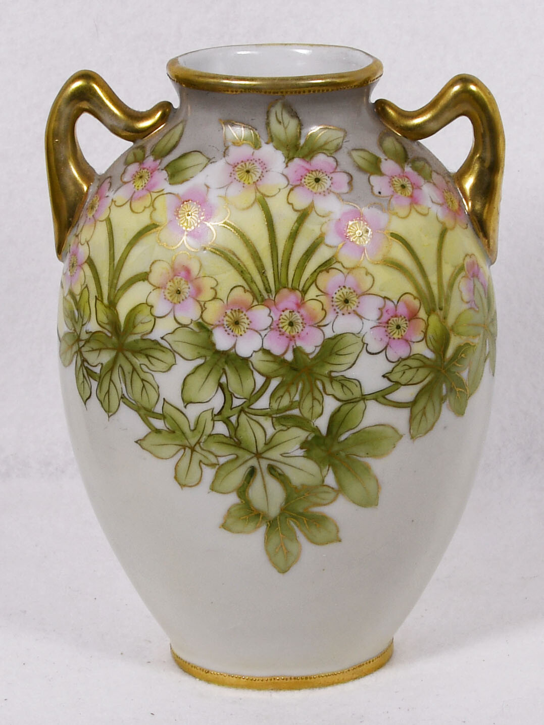 【肩を流れる花の簾】オールドノリタケ 金彩 花文 双耳花瓶