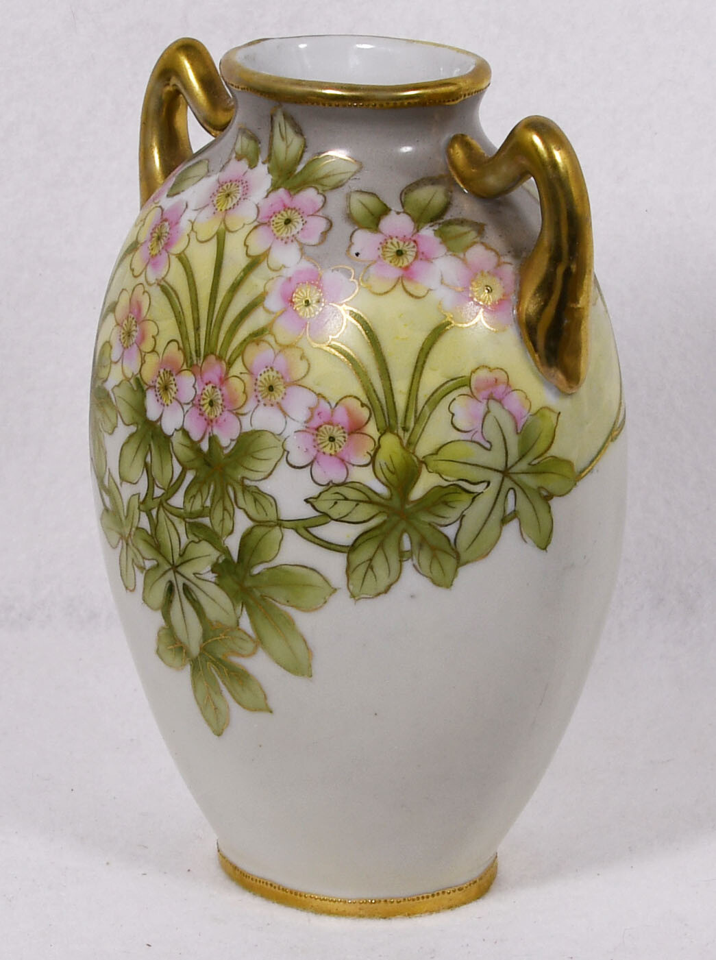 【肩を流れる花の簾】オールドノリタケ 金彩 花文 双耳花瓶 - 画像 (2)