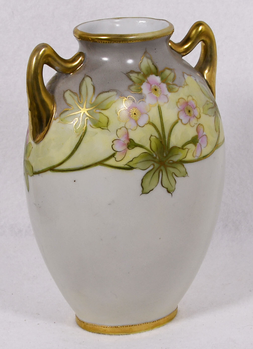【肩を流れる花の簾】オールドノリタケ 金彩 花文 双耳花瓶 - 画像 (3)