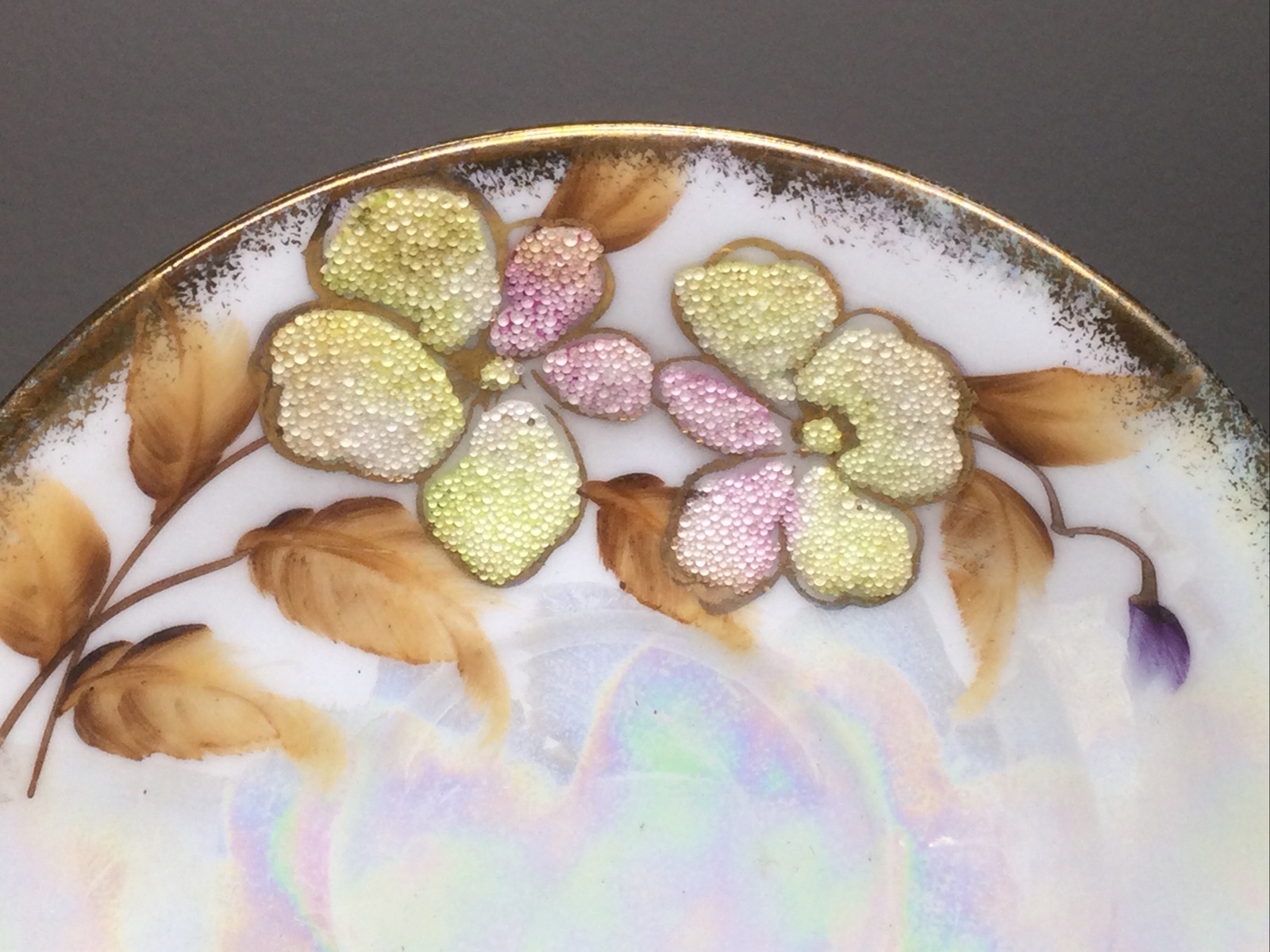 【ビーズの花が虹色に灯る】オールドノリタケ コラレン ラスター彩 花文 カップ&ソーサー 金彩 - 画像 (3)