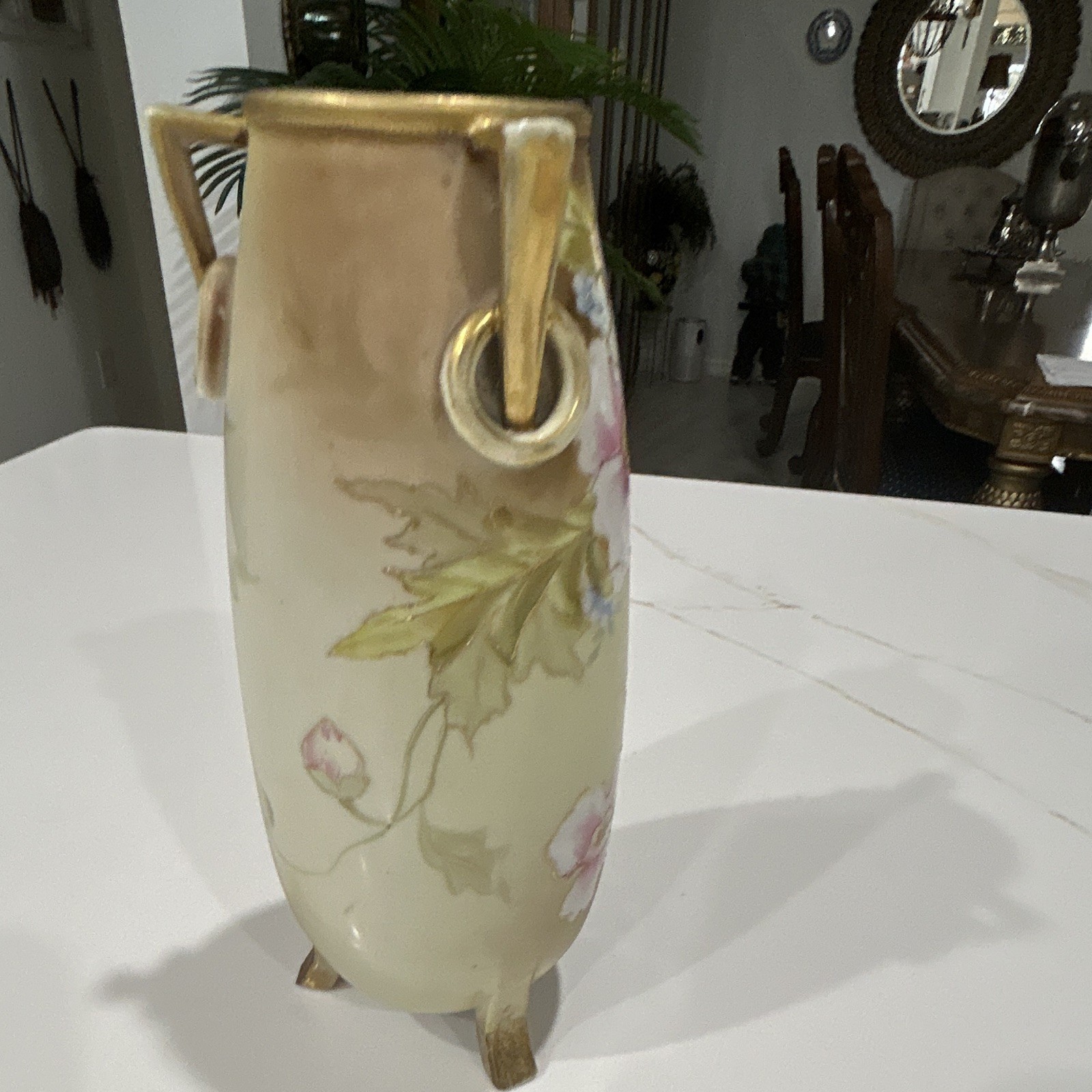 【淡き灯に薔薇ひらく】オールドノリタケ 薔薇文 両耳花瓶 金彩 - 画像 (3)