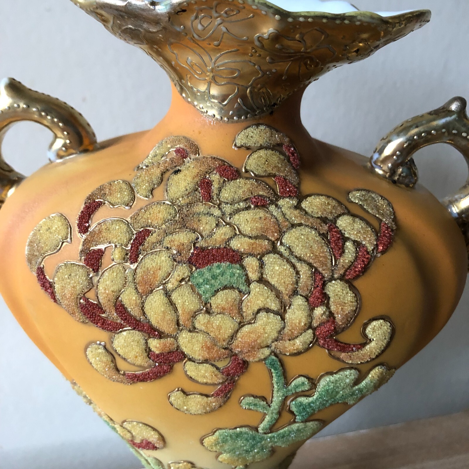 【手に添う花づくしの胴】オールドノリタケ コラレン 花文 両耳花瓶 金彩 - 画像 (2)