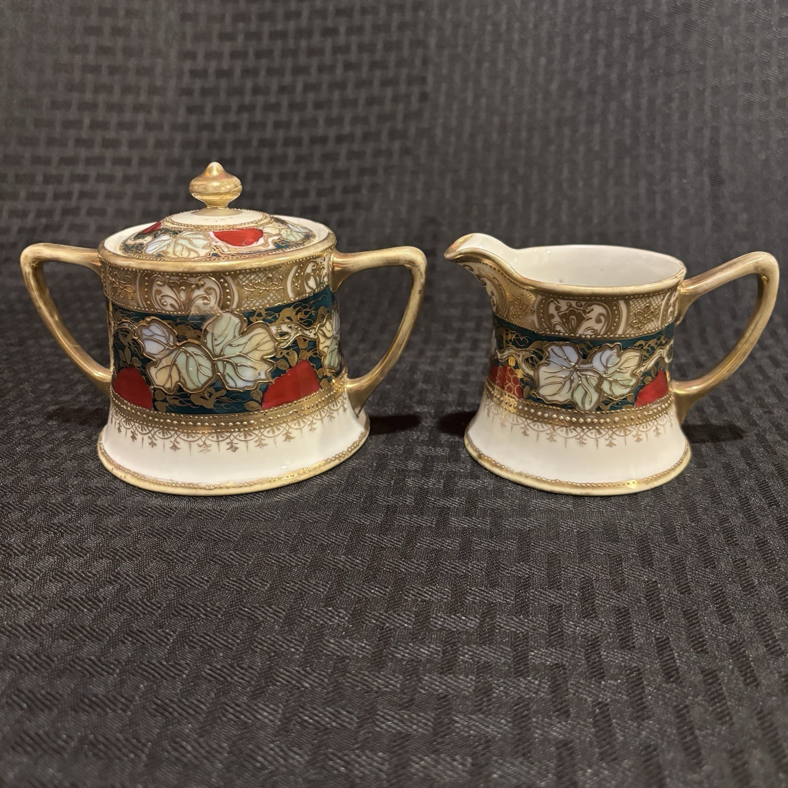 【金襴の蔦が実を抱く】オールドノリタケ 金盛 木の葉文 クリーマー シュガー 金彩 - 画像 (2)