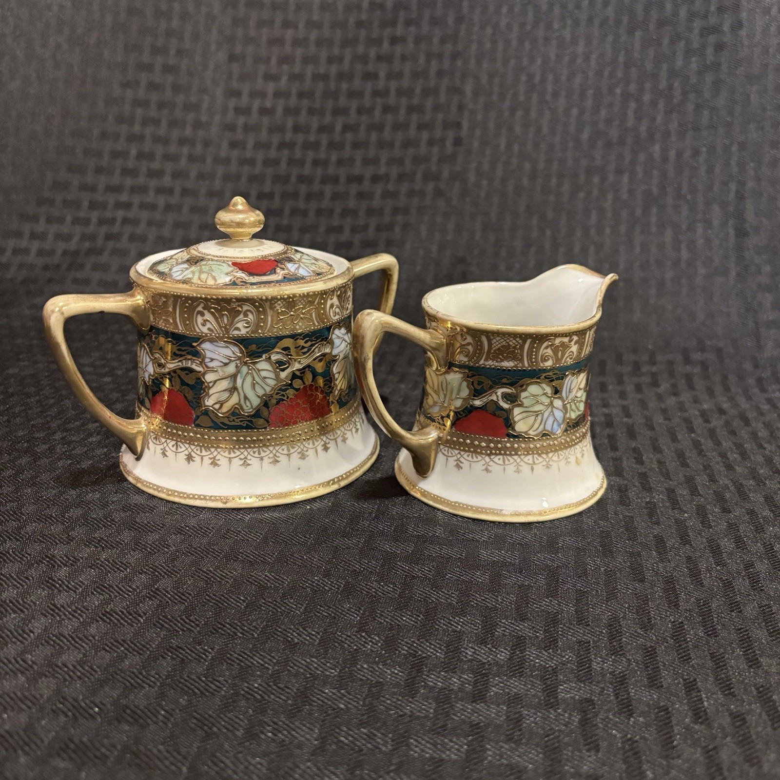 【金襴の蔦が実を抱く】オールドノリタケ 金盛 木の葉文 クリーマー シュガー 金彩 - 画像 (3)