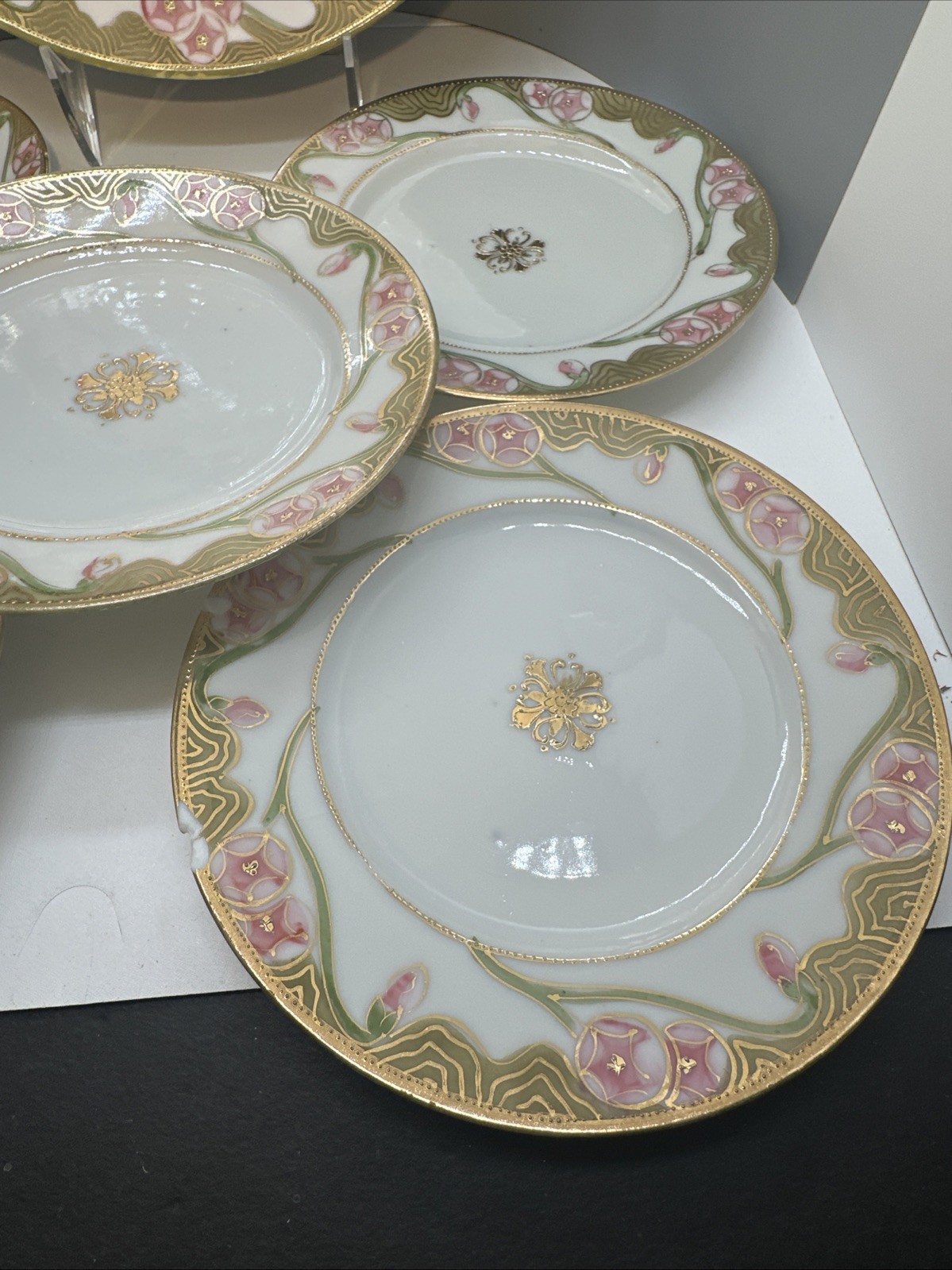 【朝顔つたう白磁の集い】オールドノリタケ 朝顔文 ケーキ皿 デザート皿 金彩 アールヌーボー様式 - 画像 (3)