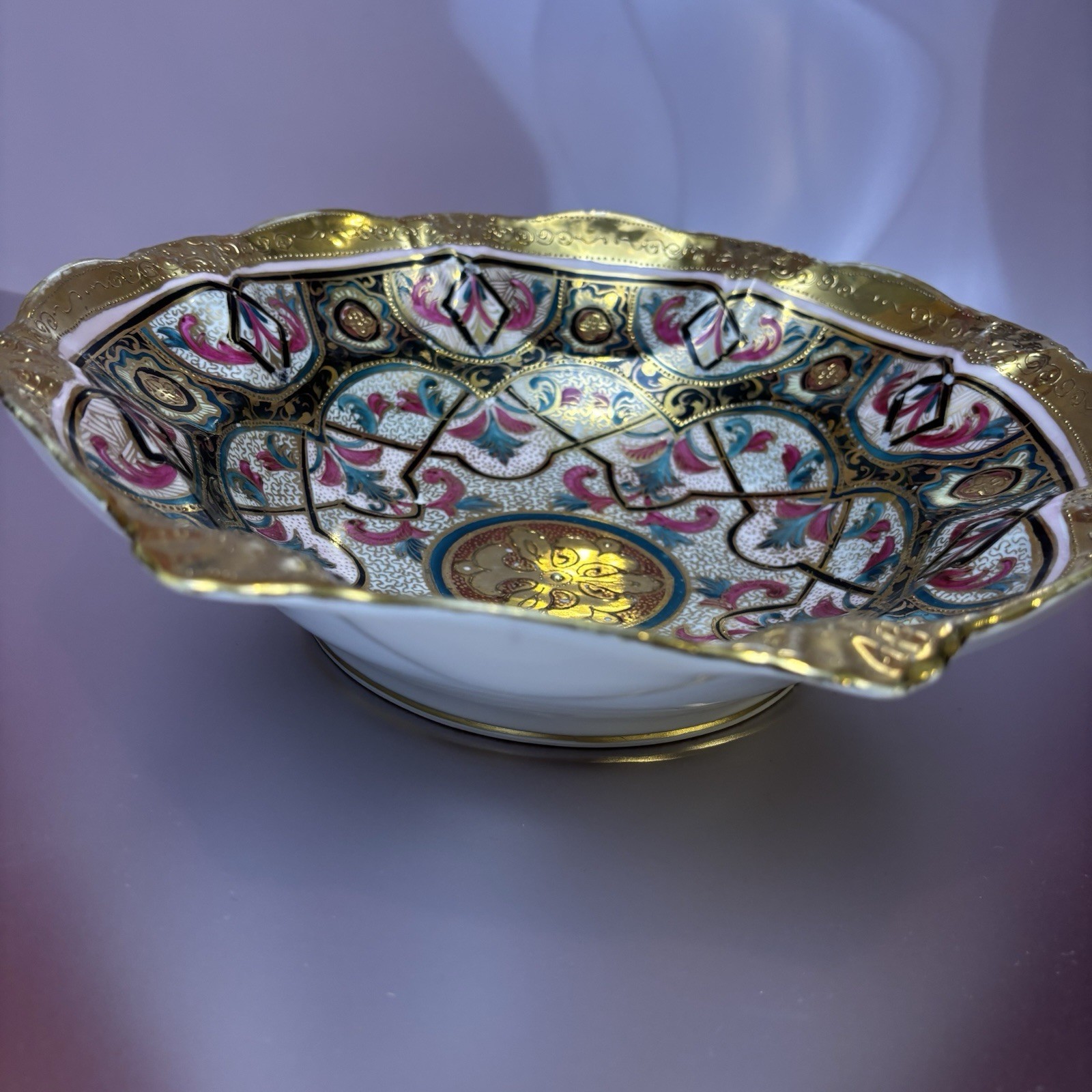 【うねる金縁の華やぎ】オールドノリタケ 金盛 花文 飾鉢 金彩 - 画像 (2)