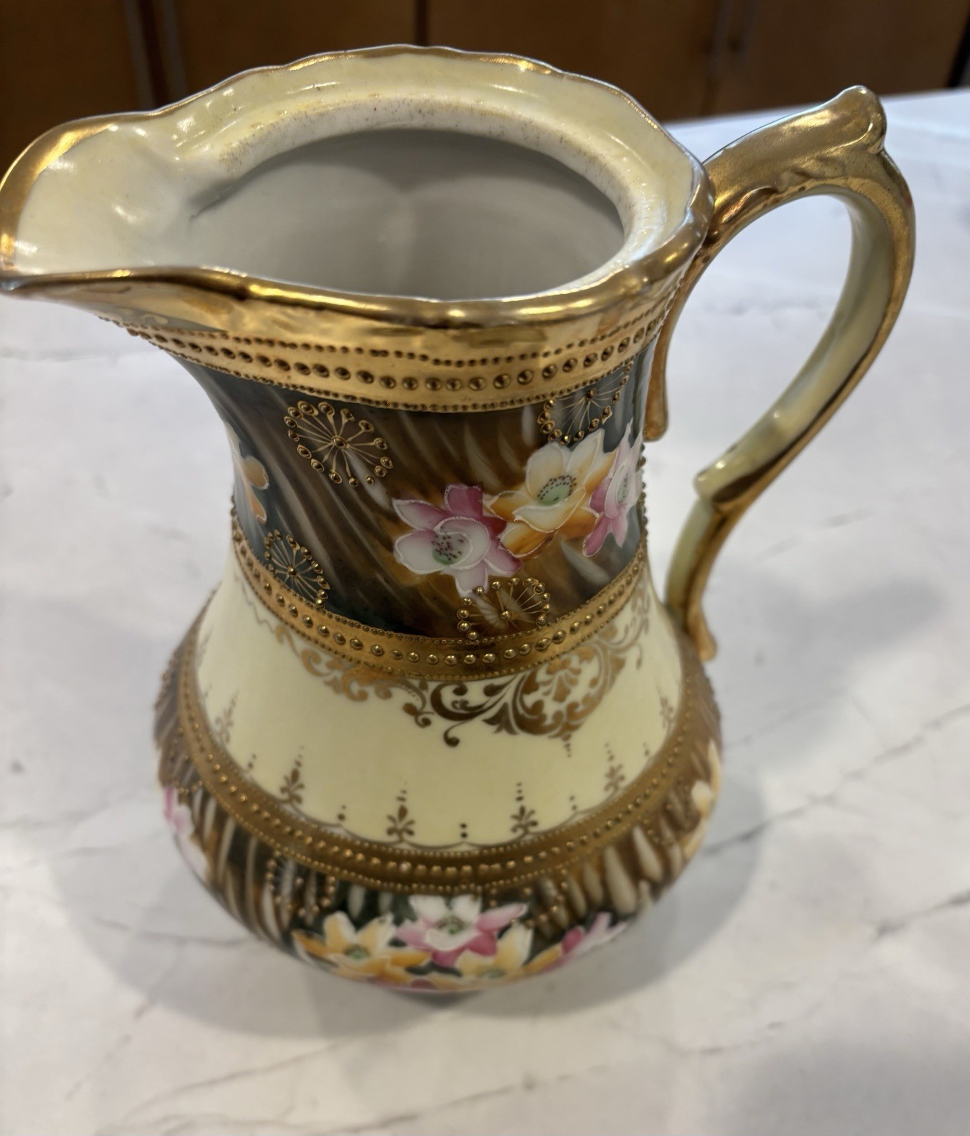 【金の連珠めぐる花の水差】オールドノリタケ 金盛 花文 水差 金彩 - 画像 (2)