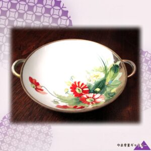 【白磁に映える紅い花】オールドノリタケ 花文 手付鉢 金彩