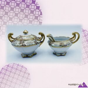 【金と宝玉をまとう白磁】オールドノリタケ 金盛 ジュエル装飾 シュガーボウル クリーマー