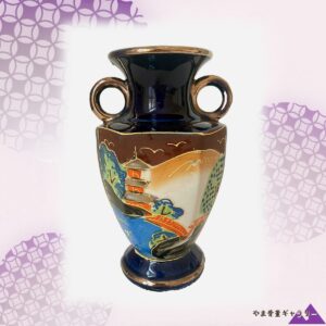 【金線が塔と富士を描く】オールドノリタケ 盛上 山水文 双耳 花瓶 色絵