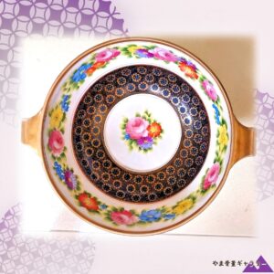 【紺と金の帯に薔薇が咲く】オールドノリタケ ジュエル装飾 薔薇文 両手鉢 金彩