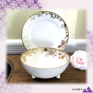 【金の花が白磁に静かに咲く】オールドノリタケ 金盛 花文 三足鉢 金彩