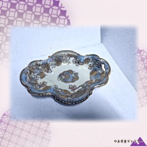 【淡青にあふれる金の花】オールドノリタケ 金盛 花文 飾皿 金彩
