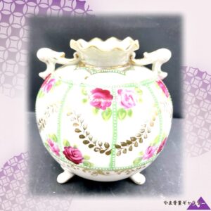 【白い露に薔薇がほころぶ】オールドノリタケ 盛上 薔薇文 両耳花瓶 金彩