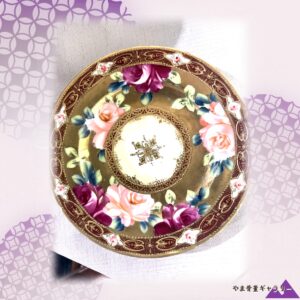 【臙脂と金に薔薇が咲き満ちる】オールドノリタケ 金盛 薔薇文 飾皿 ビーディング