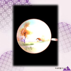 【岸辺の家をつつむ朝もや】オールドノリタケ 手描き 風景文 手付皿 金彩