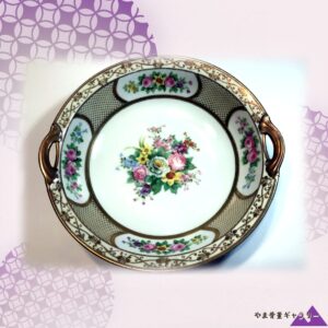 【金の網地に花束が咲く】オールドノリタケ 金盛 花束文 両手飾鉢 金彩