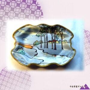 【木立の奥に灯る一軒家】オールドノリタケ 手描き 風景文 トレイ 金彩