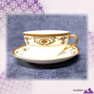【金の花環をめぐらす一客】オールドノリタケ 金盛 リース文 カップ&ソーサー 金彩