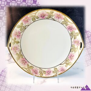 【淡黄の縁に花がひらく】オールドノリタケ 花文 手付ケーキ皿 金彩