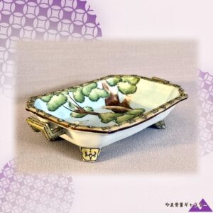 【梢に憩う小鳥の情景】オールドノリタケ 花鳥文 飾鉢 金彩