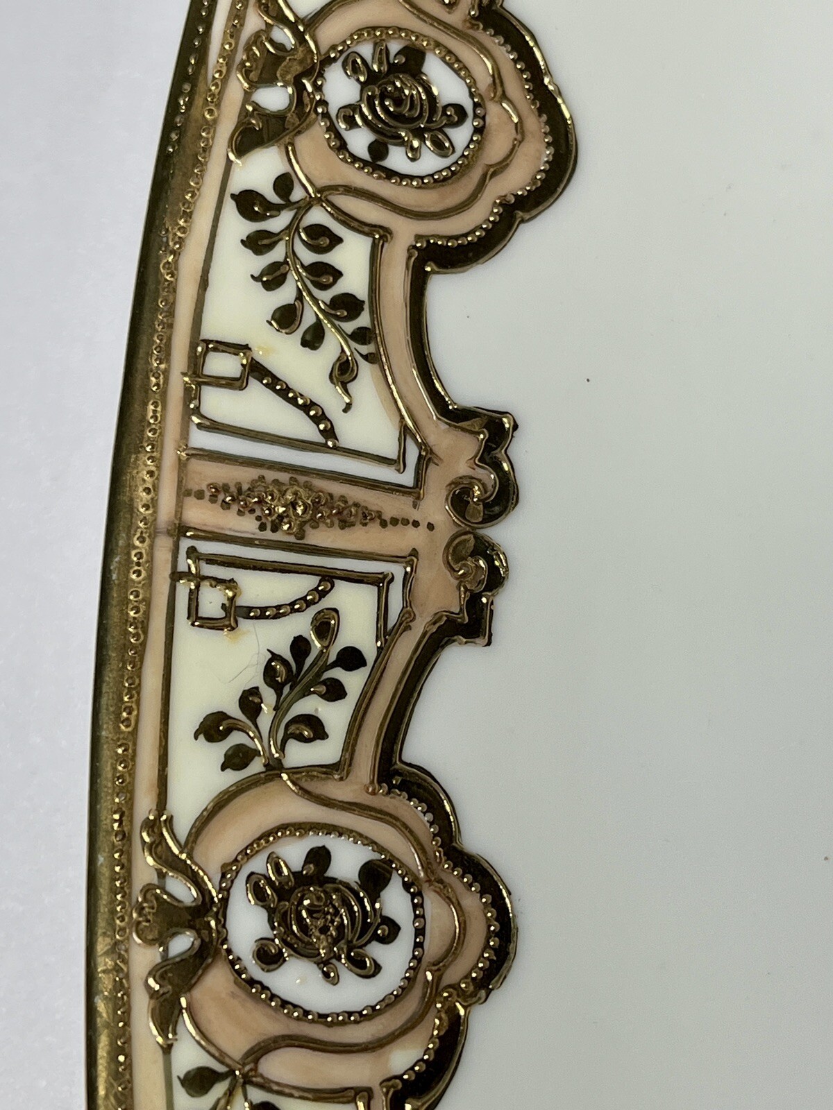【金の格子に薔薇が宿る】オールドノリタケ 金盛 薔薇文 セロリー皿 金彩 - 画像 (2)